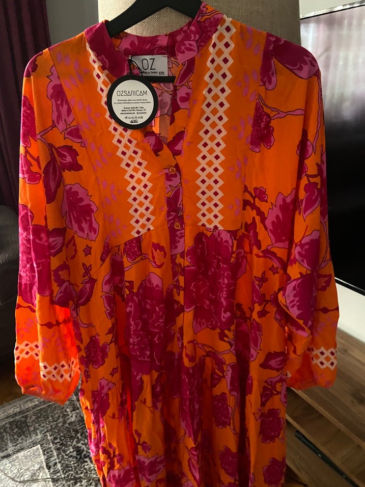 Bohem Çok Renkli Uzun V Yaka Elbise - Görsel 3