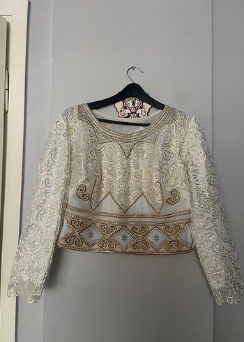 Uzun Kollu İşlemeli Beyaz Abiye Elbisesi - Görsel 7