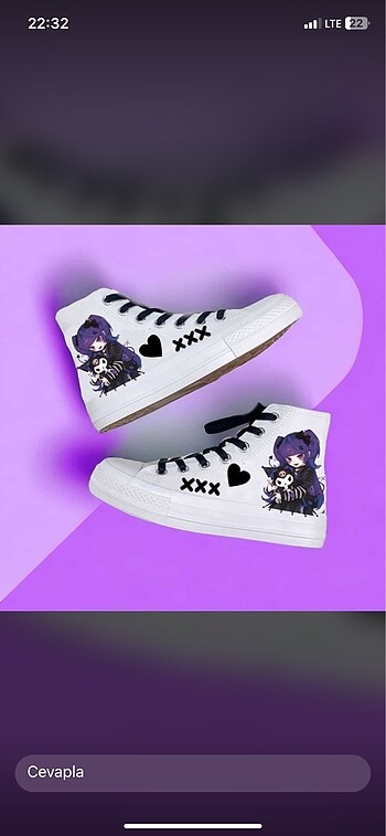 Beyaz converse mor kuromi kız 31-40 numara arası mevcuttur #kur