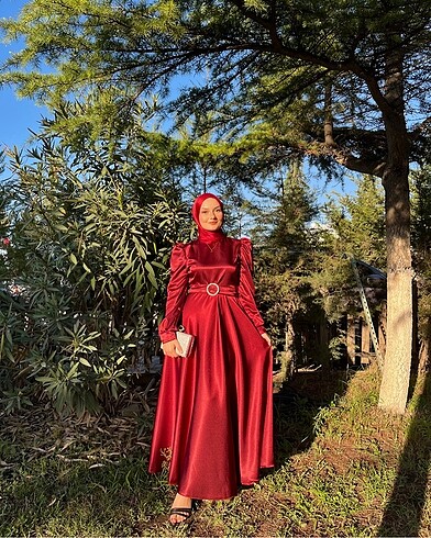 Bordo tesettür abiye