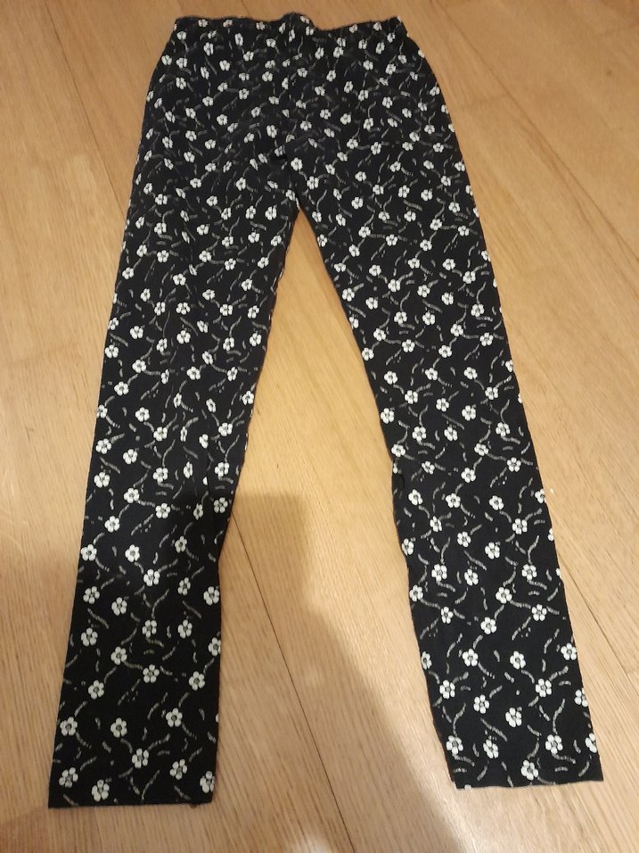 Siyah Çiçek Desenli Kız Tayt - Görsel 2