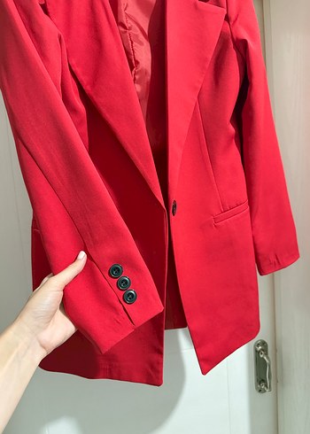 Düğmeli Kırmızı Kadın Blazer Ceket