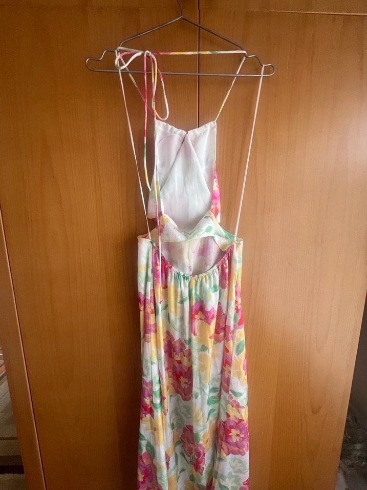 Çiçek Desenli Askılı Uzun Bohem Elbise - Görsel 3