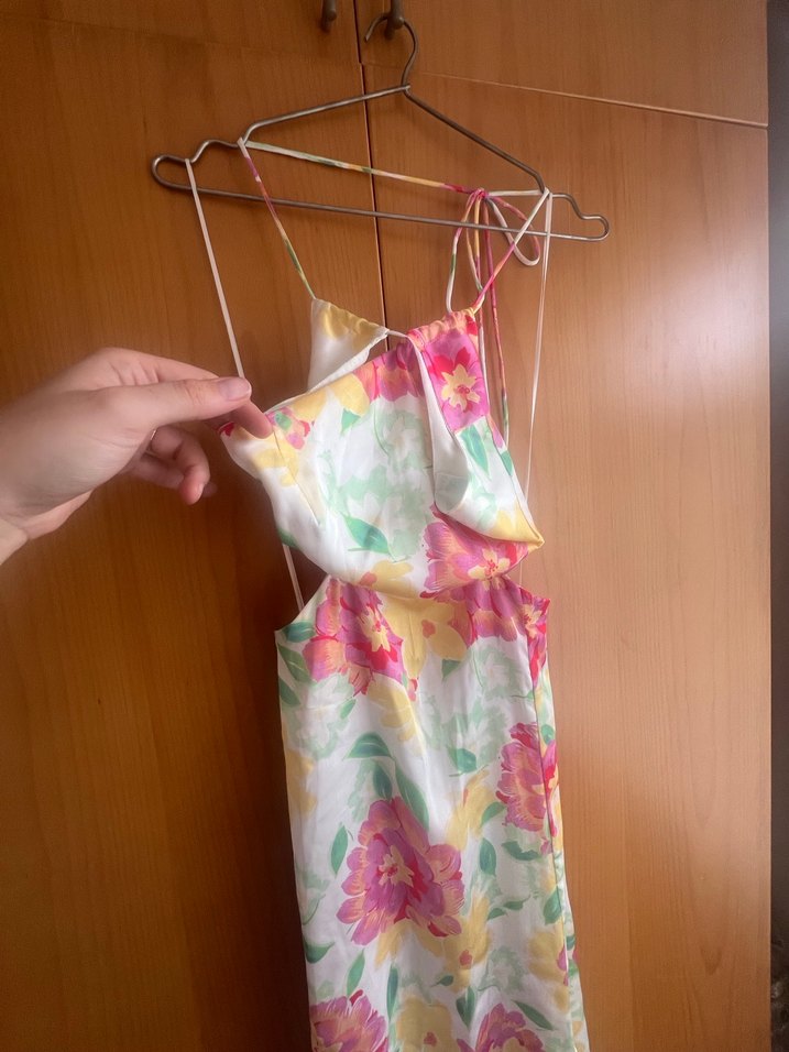 Çiçek Desenli Askılı Uzun Bohem Elbise - Görsel 2