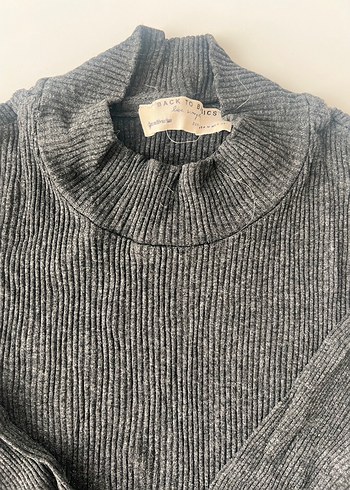 Gri Uzun Kollu Yüksek Yakalı Kadın Kazak - Görsel 2