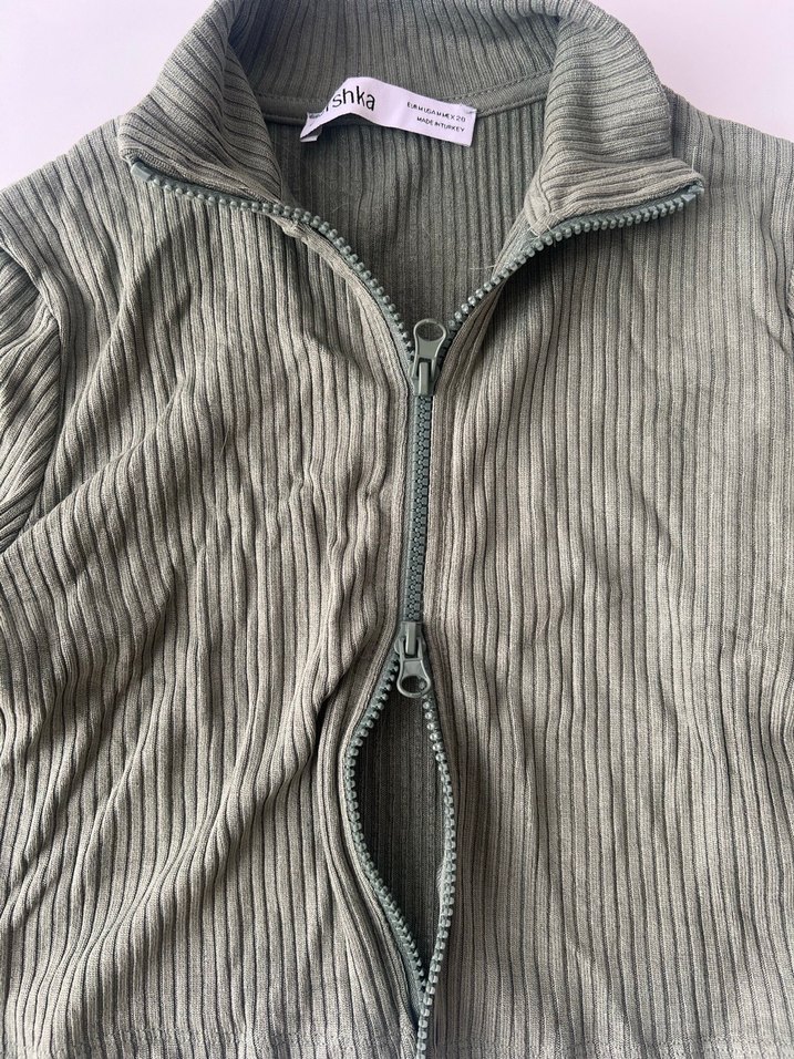 Yeşil Pilili Keten Uzun Kollu Kadın Bluz - Görsel 3