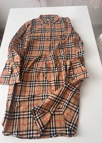 Düğmeli Kareli Kadın Gömlek Elbise - Görsel 2