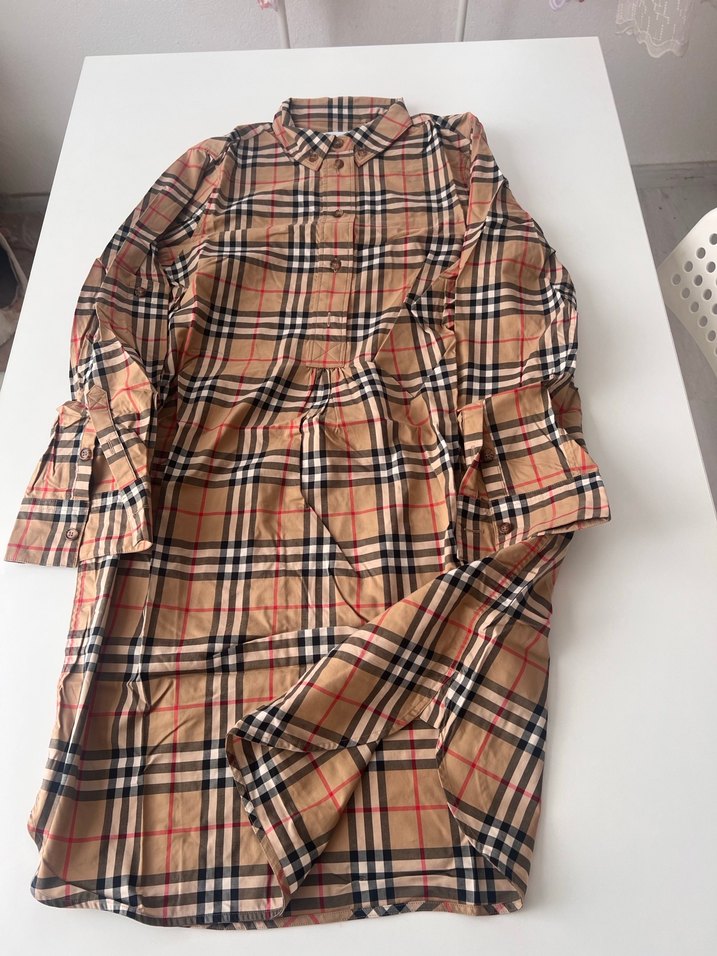 Düğmeli Kareli Kadın Gömlek Elbise - Görsel 2