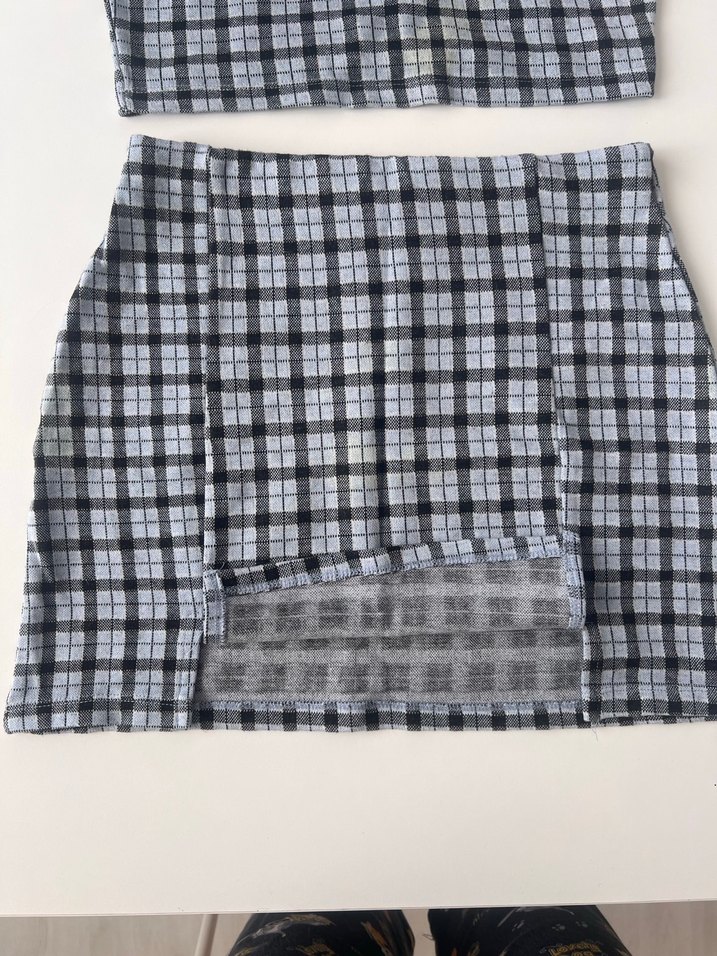 Gri Ekose Mini Etek Crop Bluz set - Görsel 2