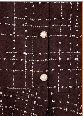 Düğmeli Kahverengi Ekose Detaylı Mini Etek - Görsel 3