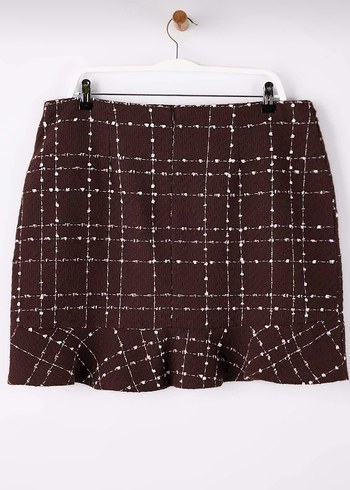 Düğmeli Kahverengi Ekose Detaylı Mini Etek - Görsel 2