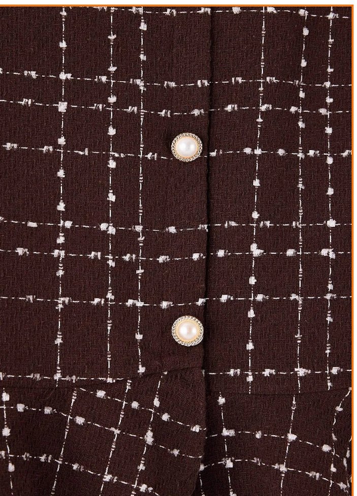 Düğmeli Kahverengi Ekose Detaylı Mini Etek - Görsel 3