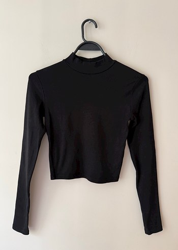 Bershka Kadın Siyah Yarım Balıkçı Crop Top - Görsel 3