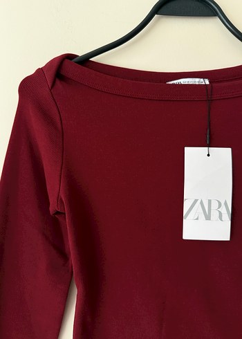 Zara Bordo Uzun Kollu Basic Kadın Bluz - Görsel 4
