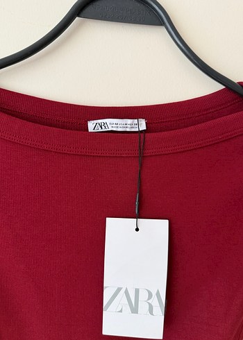 Zara Bordo Uzun Kollu Basic Kadın Bluz - Görsel 5