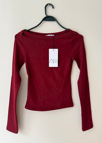 Zara Bordo Uzun Kollu Basic Kadın Bluz - Görsel 2