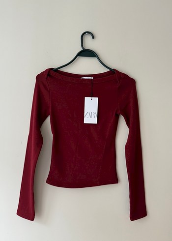 Zara Bordo Uzun Kollu Basic Kadın Bluz - Görsel 3