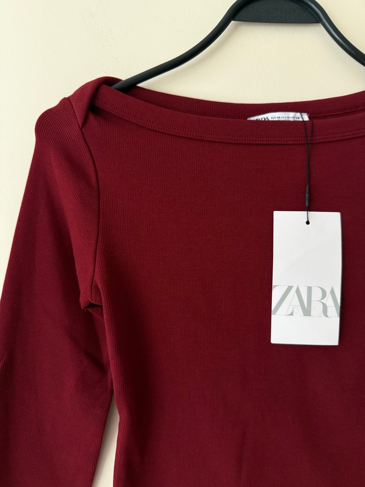Zara Bordo Uzun Kollu Basic Kadın Bluz - Görsel 4