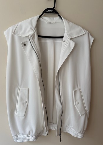 Kadın Beyaz Fermuarlı Kolsuz Yelek - Görsel 3