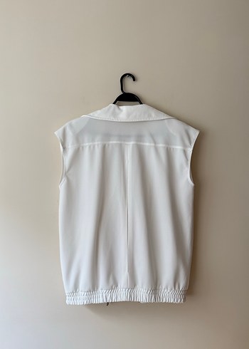 Kadın Beyaz Fermuarlı Kolsuz Yelek - Görsel 6