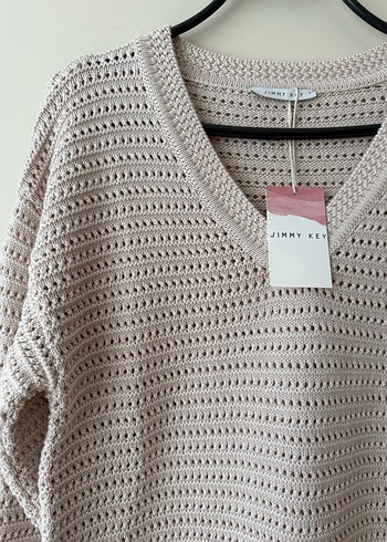 JIM KEY Bej V Yaka Örgü Kadın Kazak - Görsel 4