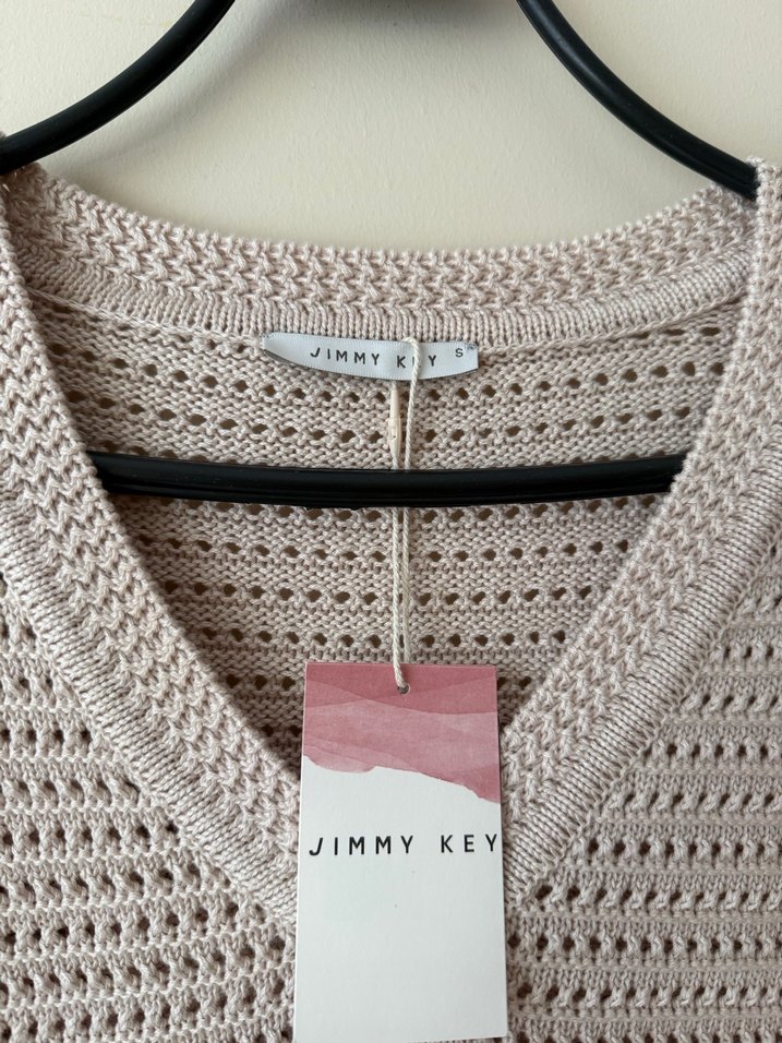 JIM KEY Bej V Yaka Örgü Kadın Kazak - Görsel 5