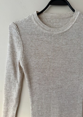 Bej Fitilli Uzun Kollu Triko Elbise - Görsel 4