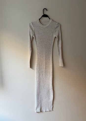 Bej Fitilli Uzun Kollu Triko Elbise - Görsel 2