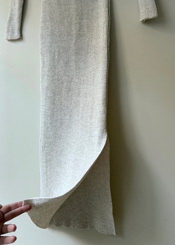 Bej Fitilli Uzun Kollu Triko Elbise - Görsel 6