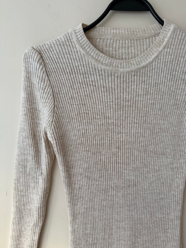 Bej Fitilli Uzun Kollu Triko Elbise - Görsel 4