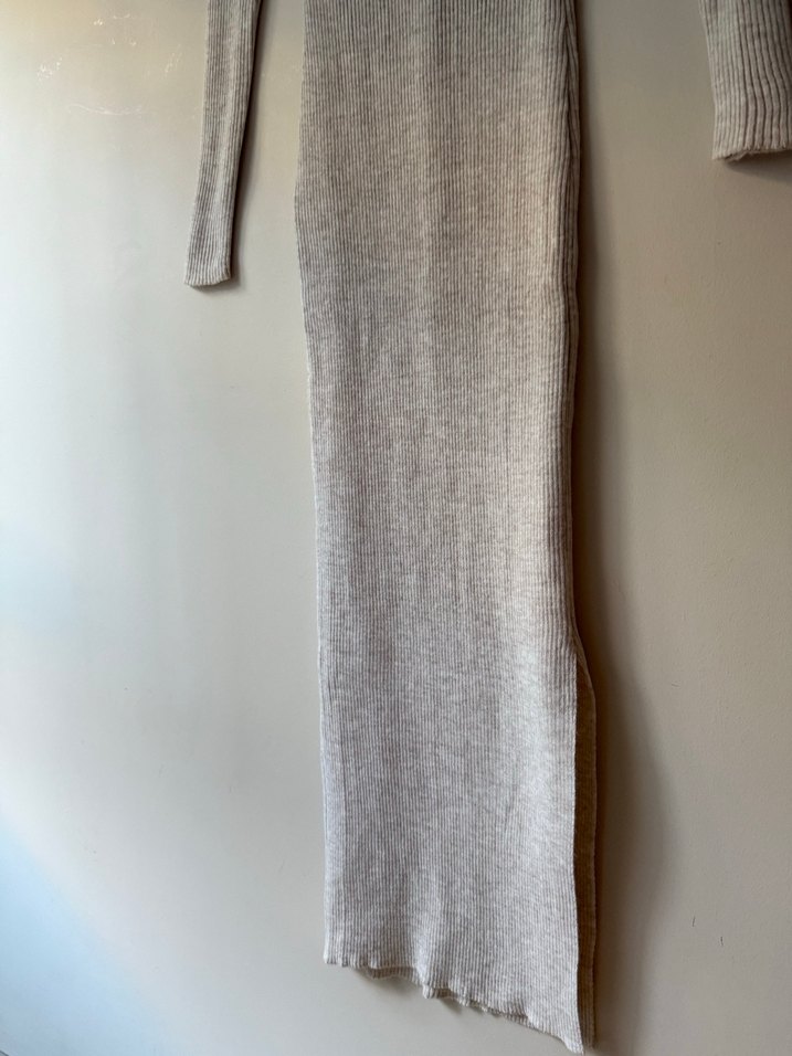 Bej Fitilli Uzun Kollu Triko Elbise - Görsel 5