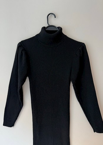 Siyah Boğazlı Fitilli Uzun Triko Elbise - Görsel 3