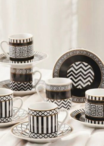 Siyah ve Altın Desenli 6'lı Kahve Fincan Seti - Görsel 2