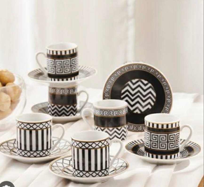 Siyah ve Altın Desenli 6'lı Kahve Fincan Seti - Görsel 2