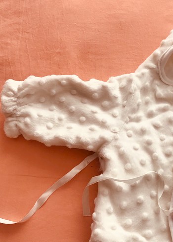 Kapüşonlu Beyaz Örgü Bebek Tulumu - Görsel 10