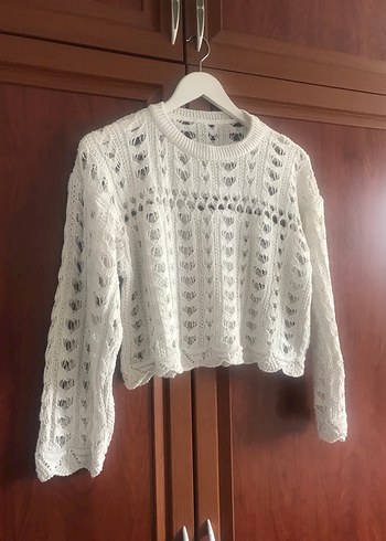 Beyaz Örgü Bohem Kadın Kazak - Görsel 2