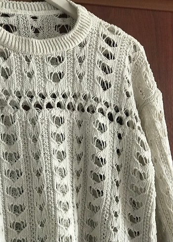 Beyaz Örgü Bohem Kadın Kazak - Görsel 6