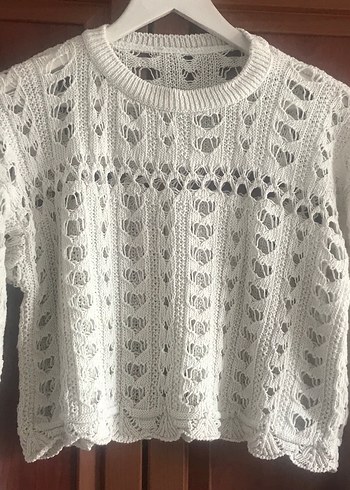 Beyaz Örgü Bohem Kadın Kazak - Görsel 8