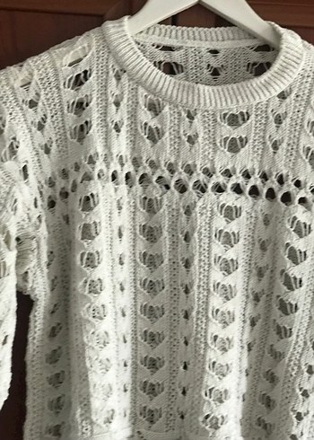 Beyaz Örgü Bohem Kadın Kazak - Görsel 3