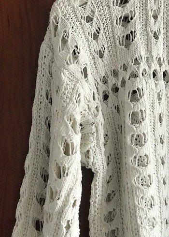 Beyaz Örgü Bohem Kadın Kazak - Görsel 4