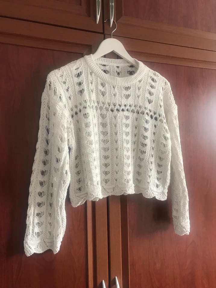 Beyaz Örgü Bohem Kadın Kazak - Görsel 2