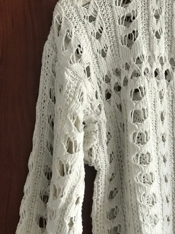 Beyaz Örgü Bohem Kadın Kazak - Görsel 4