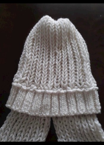 Beyaz  bayan Bere ve Atkı Seti - Görsel 6