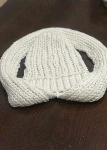 Beyaz  bayan Bere ve Atkı Seti - Görsel 2