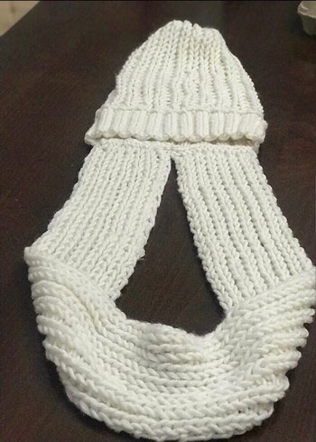 Beyaz  bayan Bere ve Atkı Seti - Görsel 3