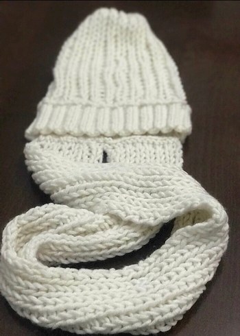 Beyaz  bayan Bere ve Atkı Seti - Görsel 4