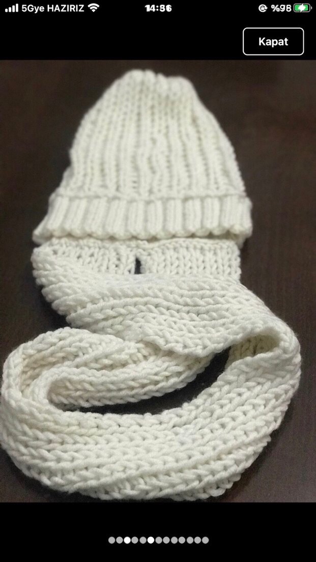 Beyaz  bayan Bere ve Atkı Seti - Görsel 4