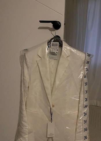 s Beden Beyaz Keten Kadın Blazer Ceket