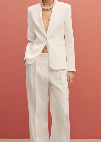 Mango Beyaz Keten Kadın Blazer Ceket