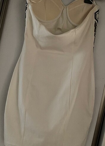 l Beden beyaz Renk H&M streç Likralı Beyaz Pullpayet Gece Elbisesi